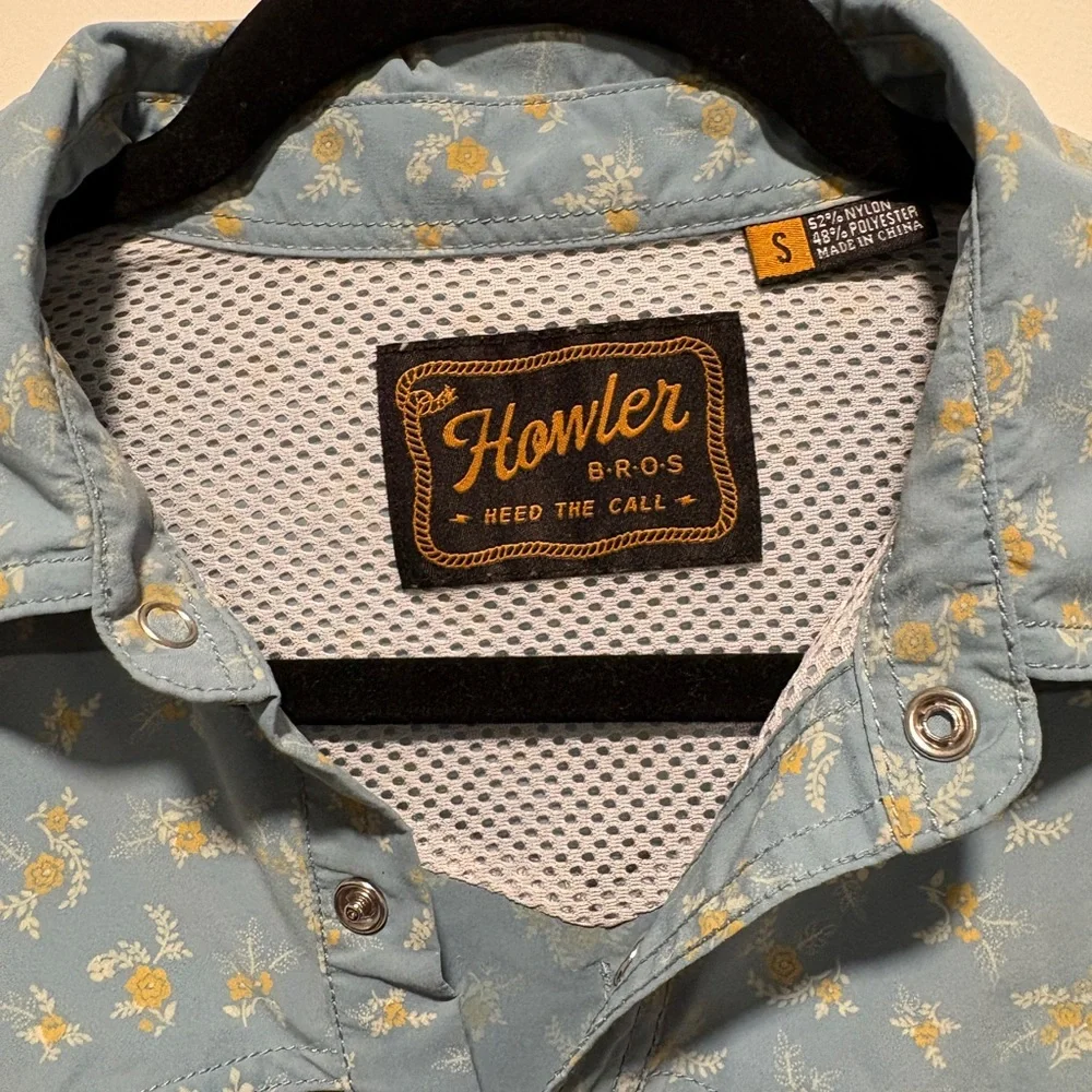 Howler Brothers Light Blue Short-Sleeve Printed Western Shirt with Yellow Accent - Picture 2 of 3